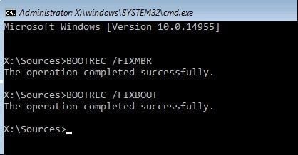 use command prompt to fix mbr
