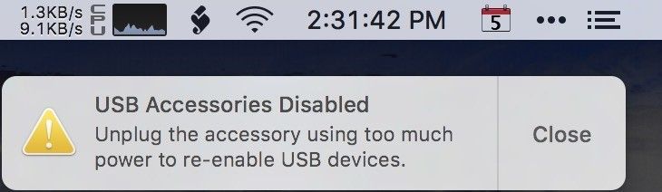  accessori USB disattivati su mac