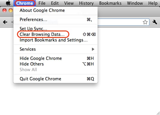 chrome tab showing clear browsing data