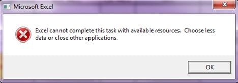 excel cannot complete this task with available resources