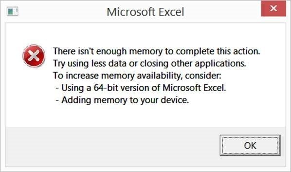 excel memory not enough