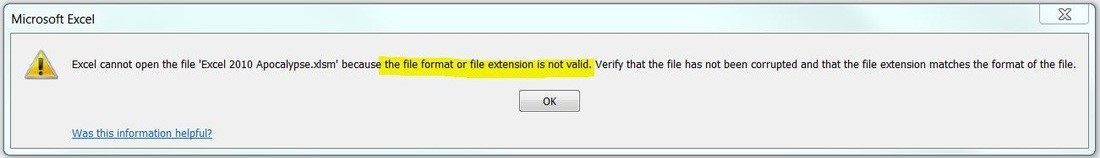file format or extension not valid