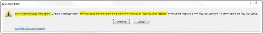 errors deleted on excel