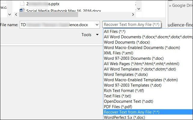 recover text from any file