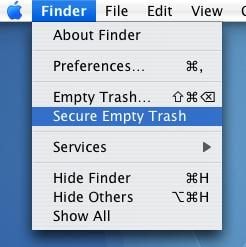 finder menu showing secure empty trash