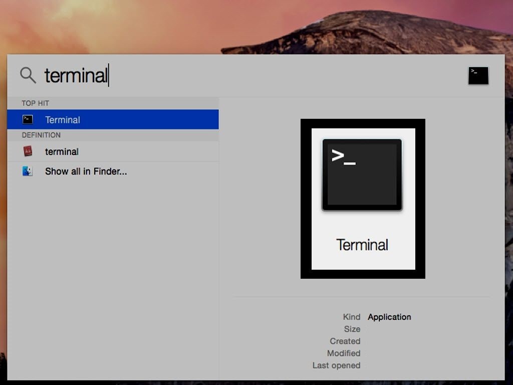 نافذة terminal  على نظام mac