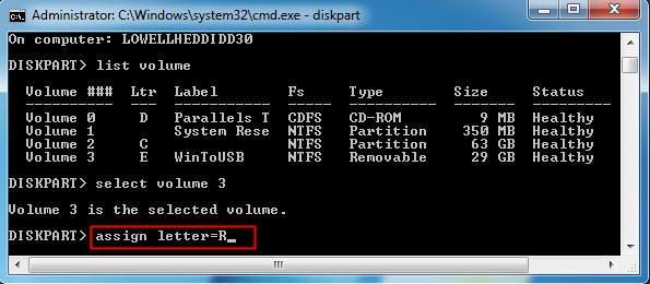change drive letter assignment command prompt