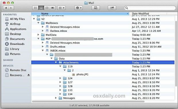 delete big mail attachments from mac
