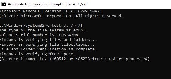 run chkdsk repair the disk