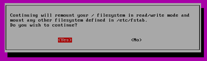 Pilihan untuk memasang ulang sistem file