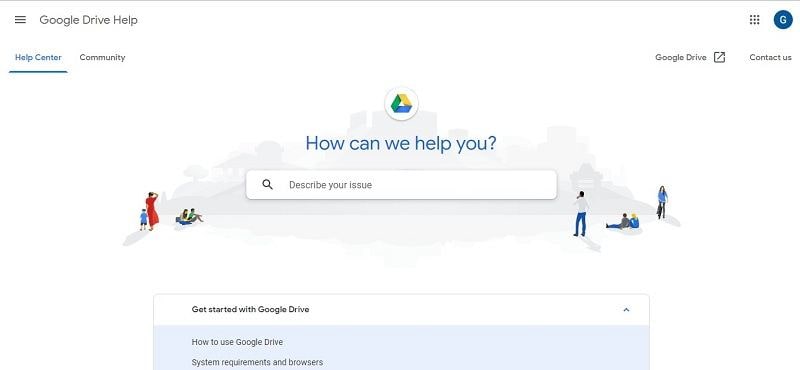 Google drive help page