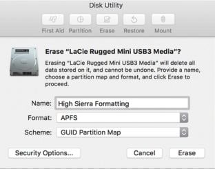 tidak dapat memformat hard drive di Mac