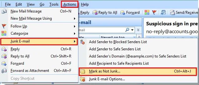 view junk folder in outlook 2016