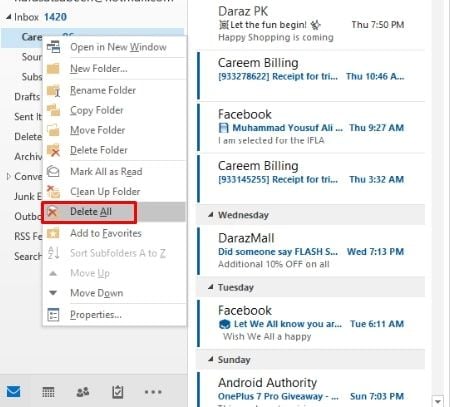 outlook move up after delete