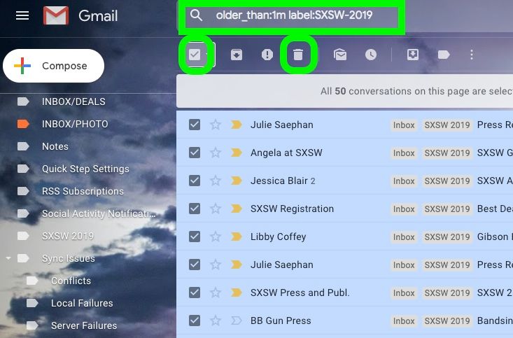 how to delete all my mail in gmail at once