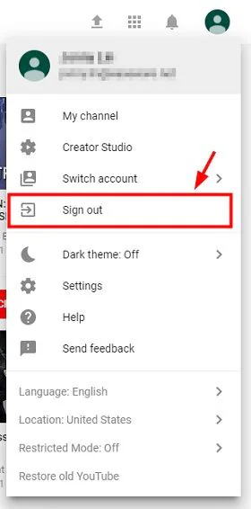 log out youtube account
