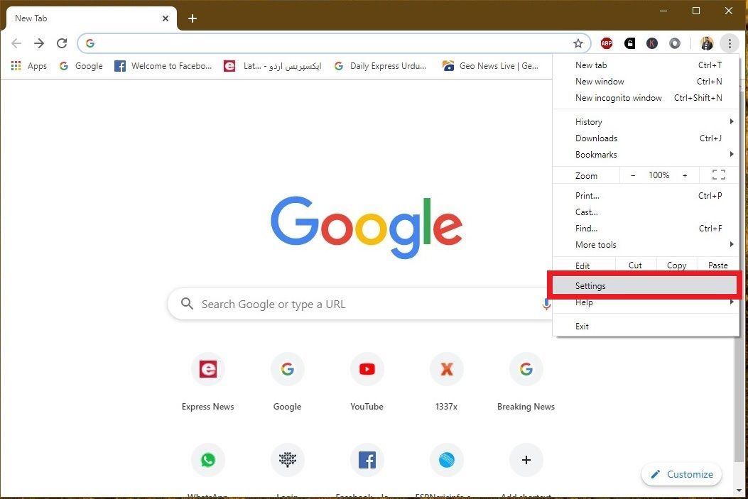 Open Chrome setting menu