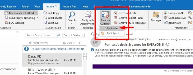 where to find sent mail in outlook