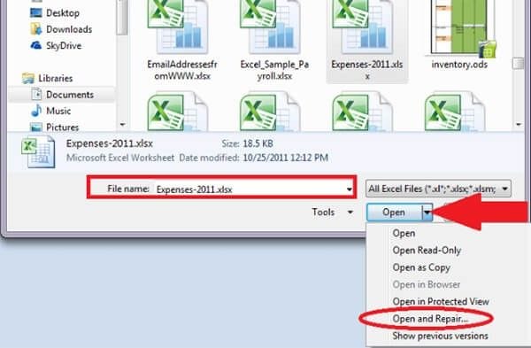 open and repair excel