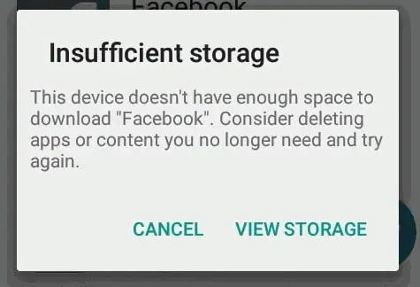 insufficient storage