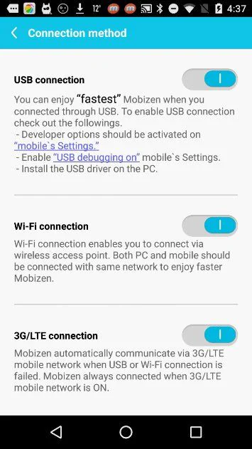 settings connection method