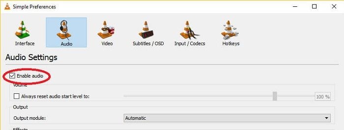 enable audio on vlc