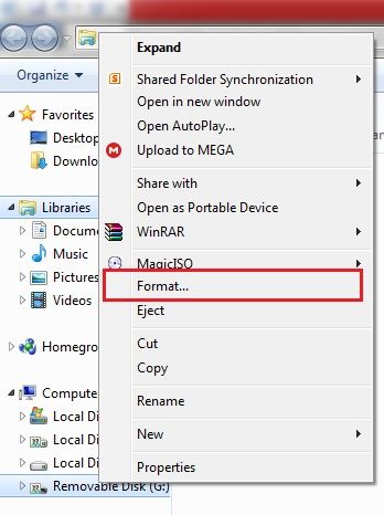 click removable disk and select format
