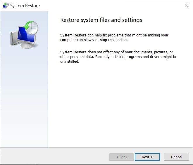 System restore settings