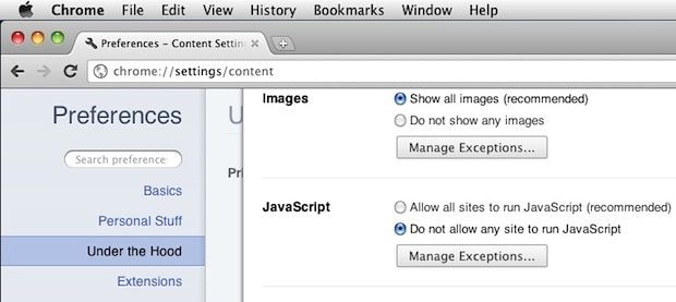 enable javascript on chrome