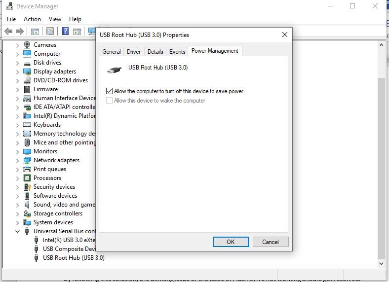 uncheck the option of usb device manager