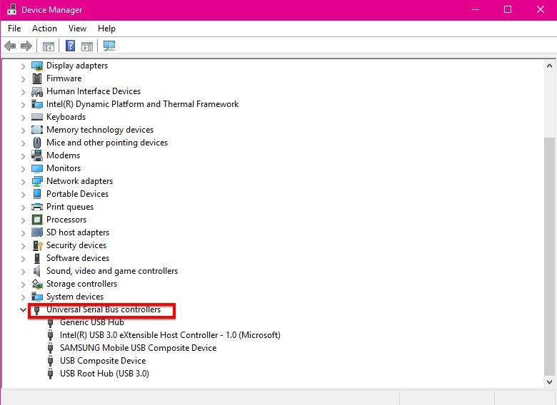 find universal serial bus controllers in device manager
