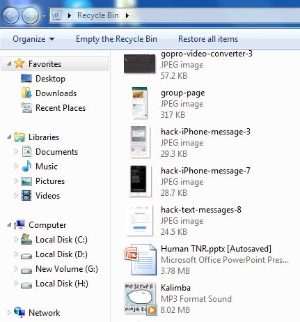 recover deleted MP3 files free by disclosing the recycle bin