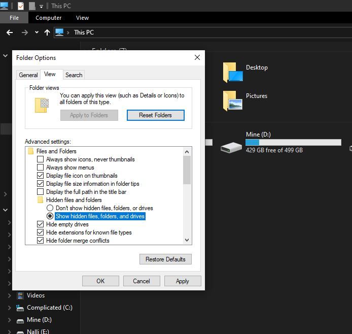 show hidden files folders and drives