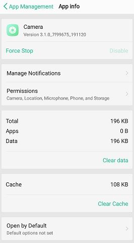 how to clear cache from camera app