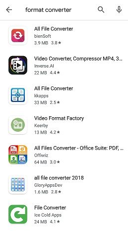 different format converters available on Google Play store