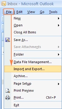 uma seta do menu de arquivo apontando para a opção de exportação ou importação
