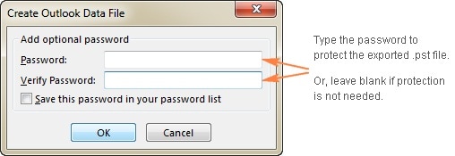 password protect the outlook backups