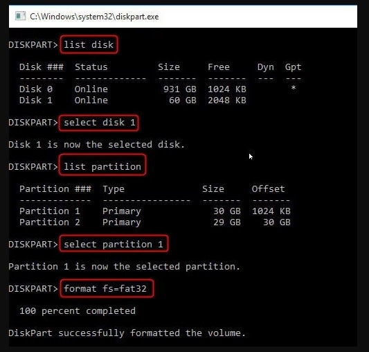 use command prompt to format kingston usb drive