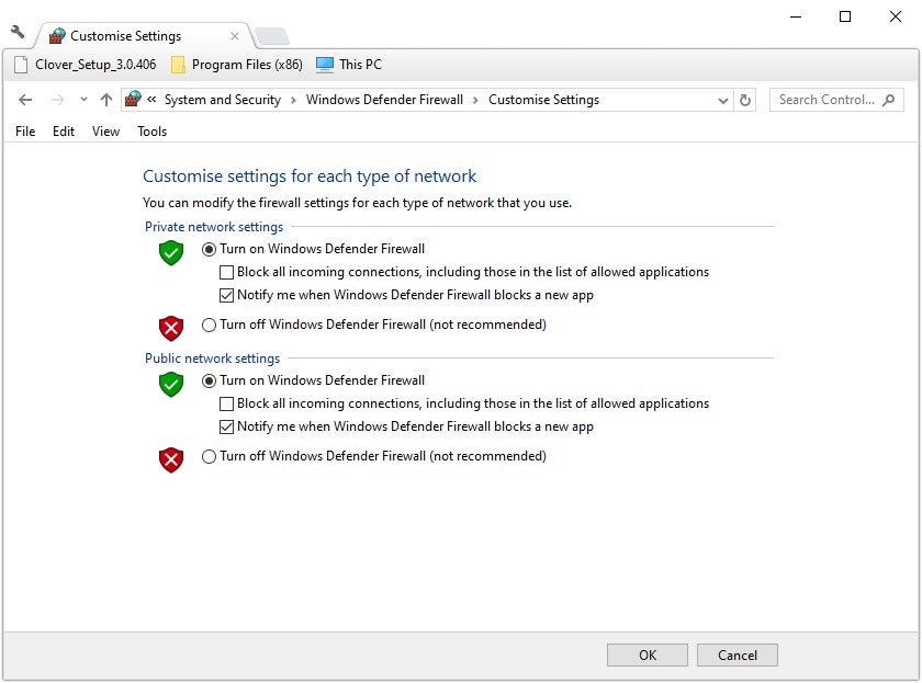 desligue o firewall do Windows Defender 2