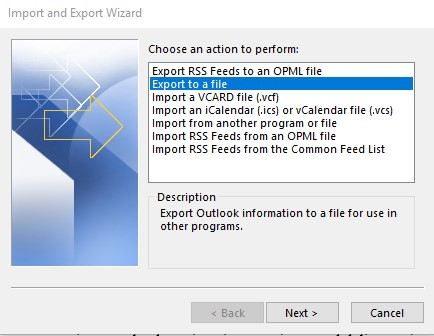 export outlook file