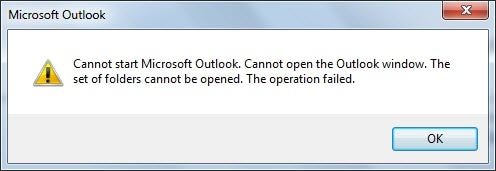 Não é possível iniciar o Microsoft Outlook