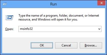 fix acer laptop black screen - enter msinfo 32 command in the start menu