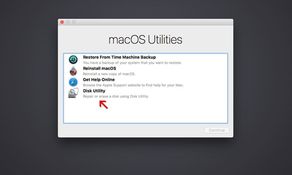 arrow pointing disk utility