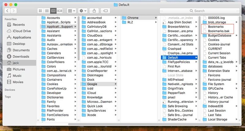 where can i find the bookmark files for chrome on mac