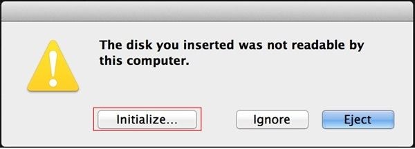 click on initialize for repair drive with disk utility