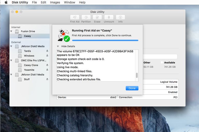 perform first aid using disk utility