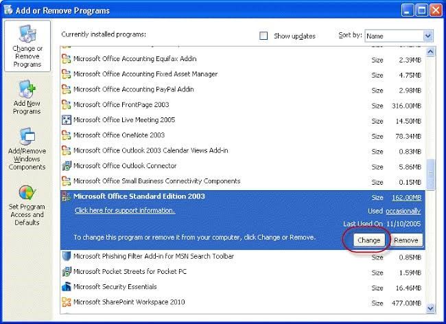 reparar a instalação do Outlook 2