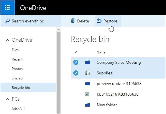 restore on recycle bin 1