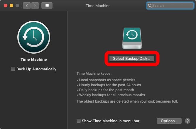 Select backup disk