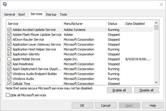 system configuration services tab2